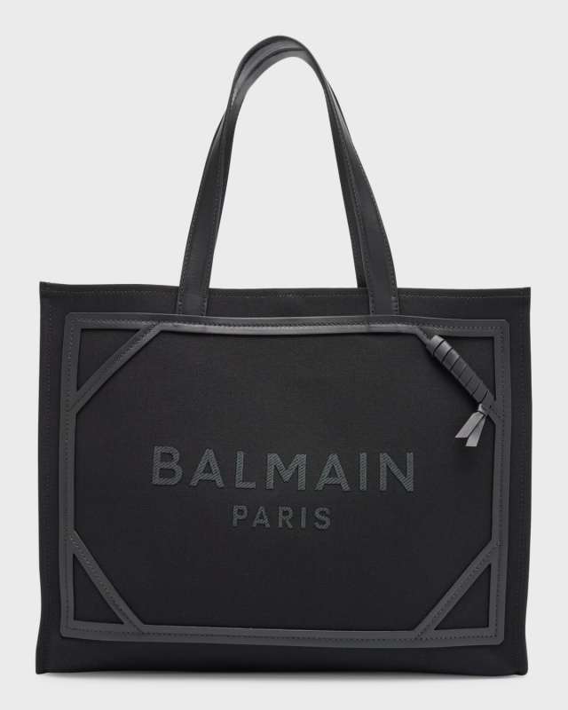 B Army Medium Shopper Tote Bag in Canvas with Leather Handles